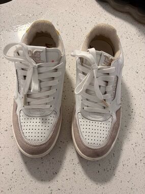 Sam Edelman White Sneakers with Blush Suede Accents